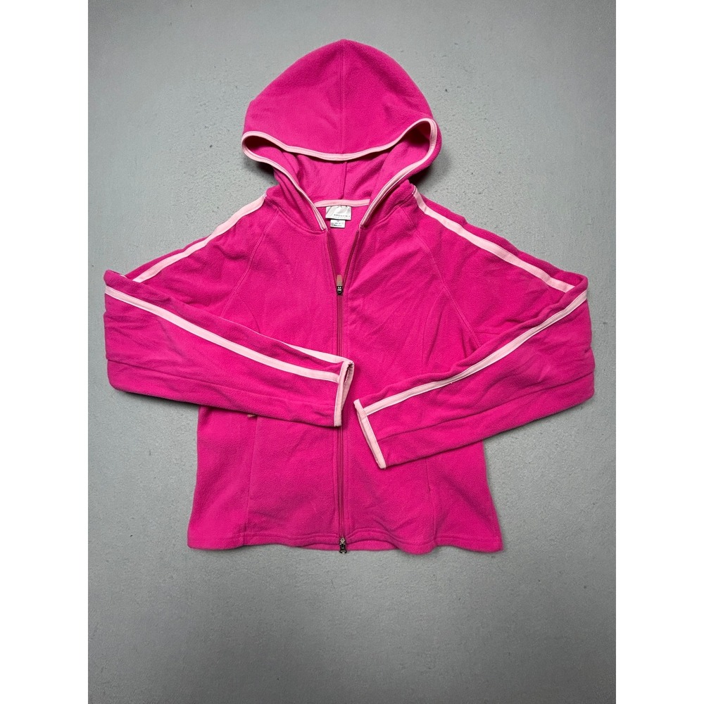 Prospirit Hoodie Fleece Pink Striped Full Zip Jacket M Womens
